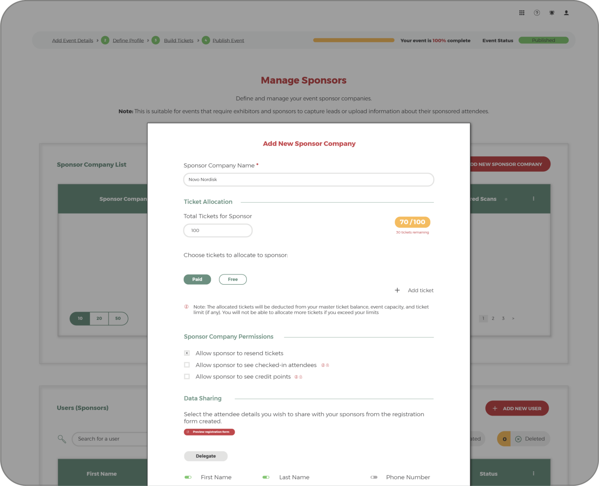 Manage Sponsors — add sponsor company Manage Sponsors — add sponsor company